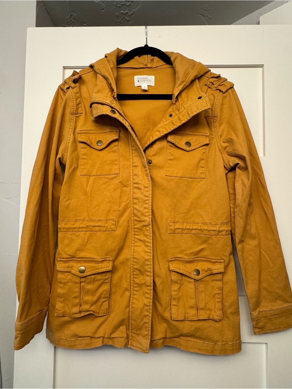 Mustard Yellow Hooded Utility Jacket